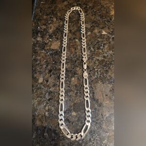925 Sterling Silver Figaro Necklace 20.5". 52g